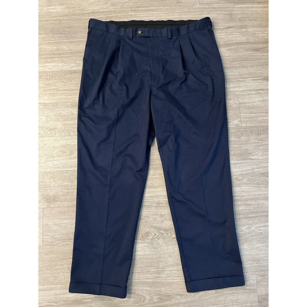 Roundtree & yorke navy blue, double-pleated men's trousers 97%cotton 44x32 0108